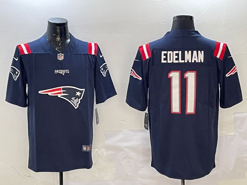 Men New England Patriots #11 Edelman Blue Nike Team Logo 2025 NFL Jersey style 2